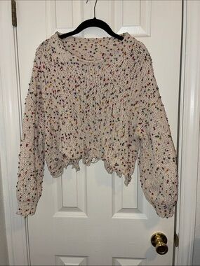 Cream rainbow sprinkles Cropped Knit Sweater